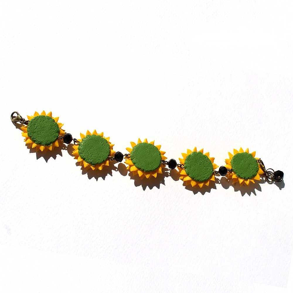 Summer on Wrist: Sunflower Bracelet Polymer Clay.