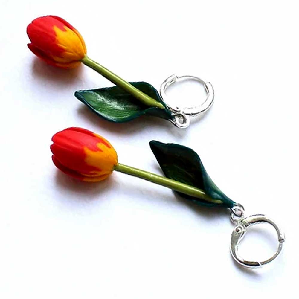 Flame of Passion: Tulip Earrings Polymer Clay.