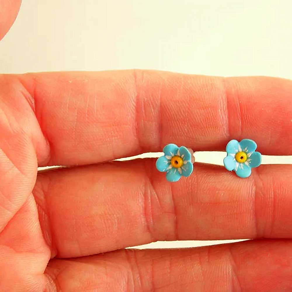 Tiny Memories: Forget Me Not Earrings Polymer Clay.