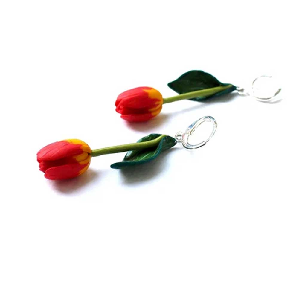 Flame of Passion: Tulip Earrings Polymer Clay.