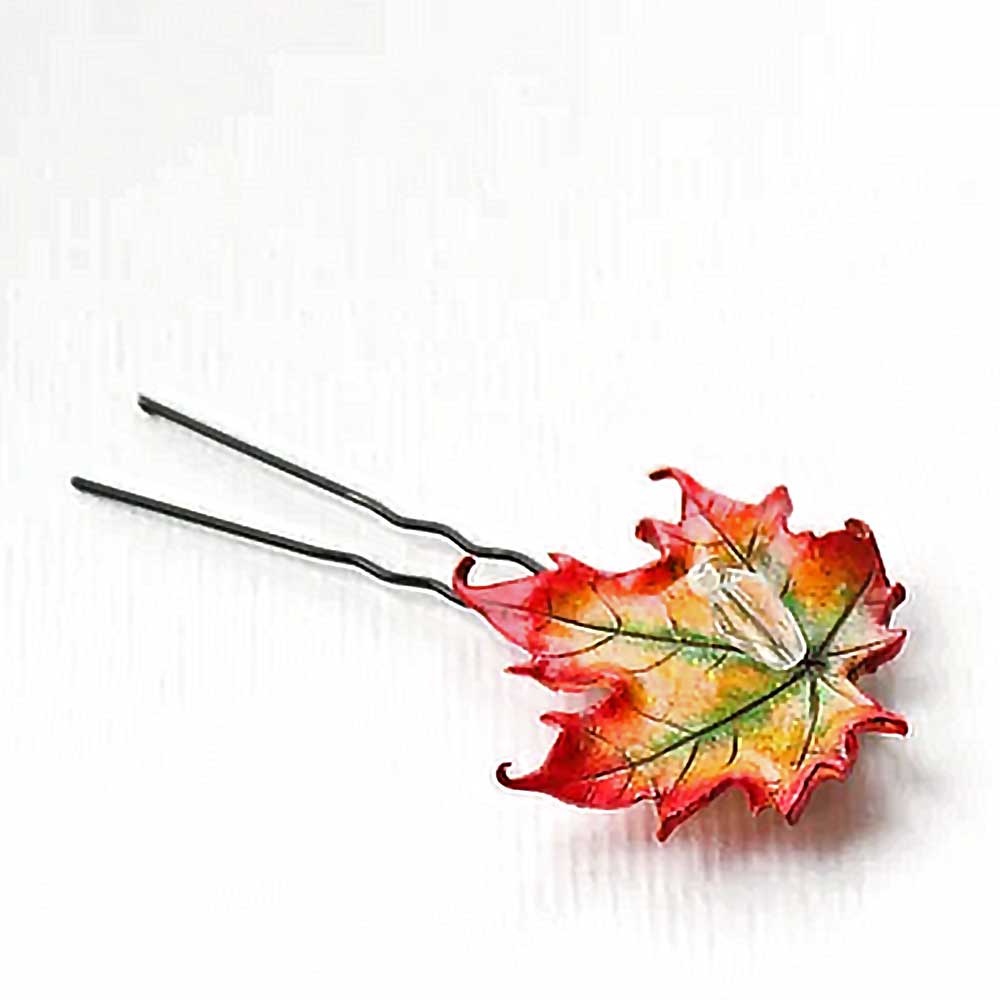 Autumnal Charm: Maple Leaf Hairpin Polymer Clay.