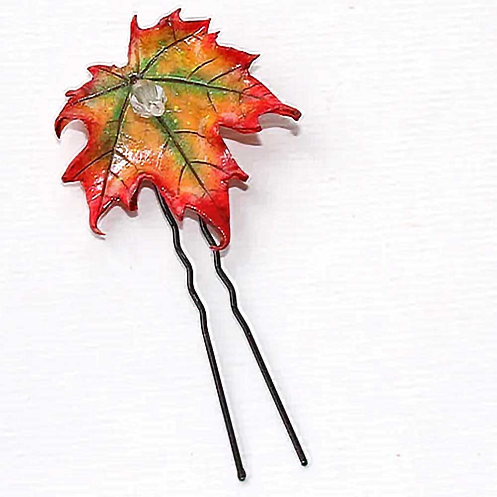 Autumnal Charm: Maple Leaf Hairpin Polymer Clay.