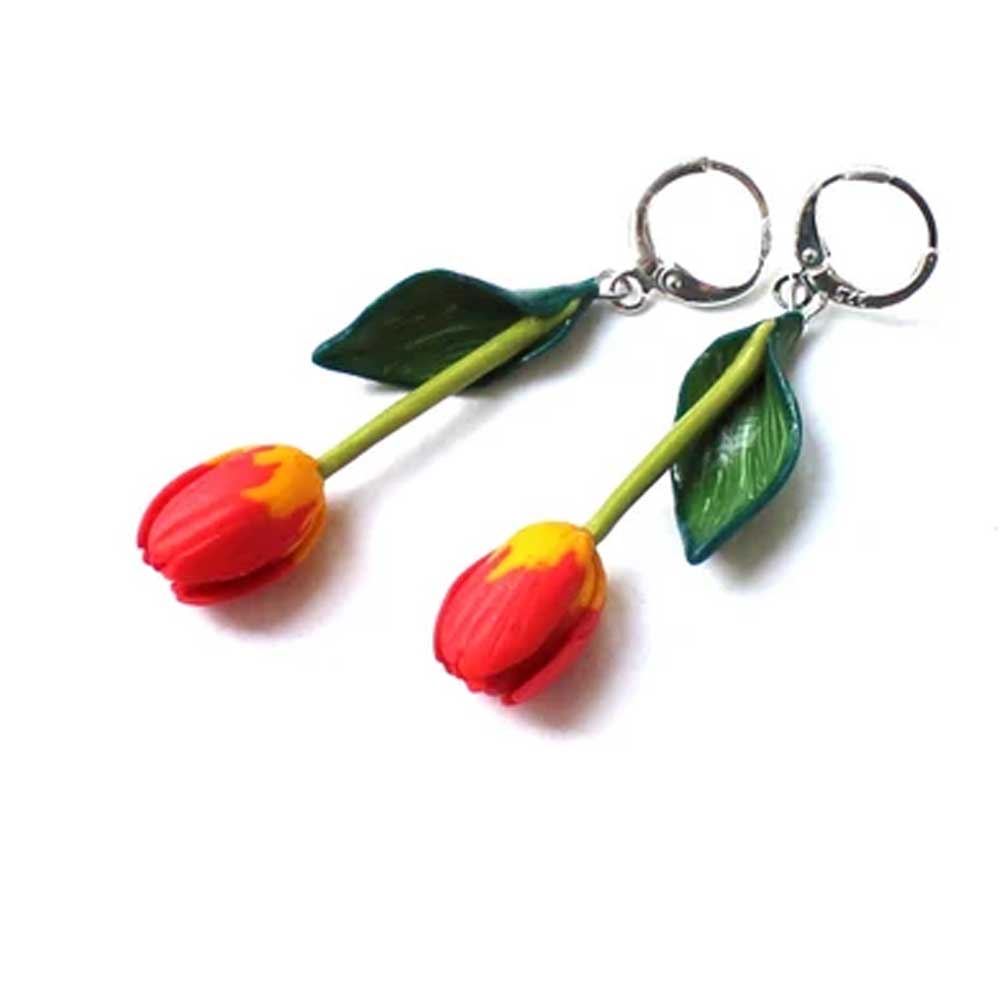 Flame of Passion: Tulip Earrings Polymer Clay.