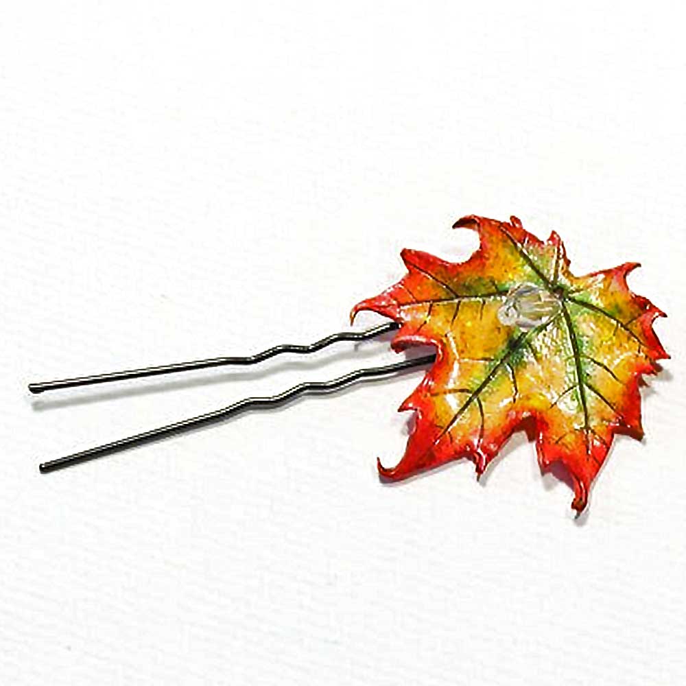 Autumnal Charm: Maple Leaf Hairpin Polymer Clay.