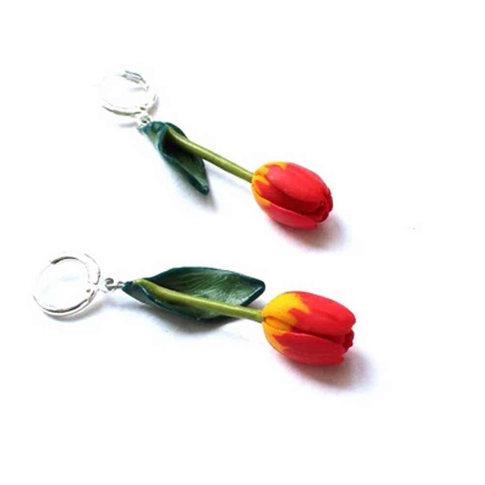 Flame of Passion: Tulip Earrings Polymer Clay.