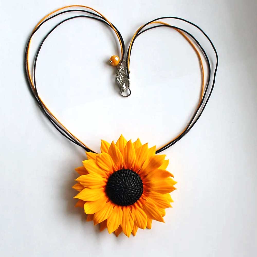 Floral Splendor: Sunflower Brooch & Pendant Polymer Clay.