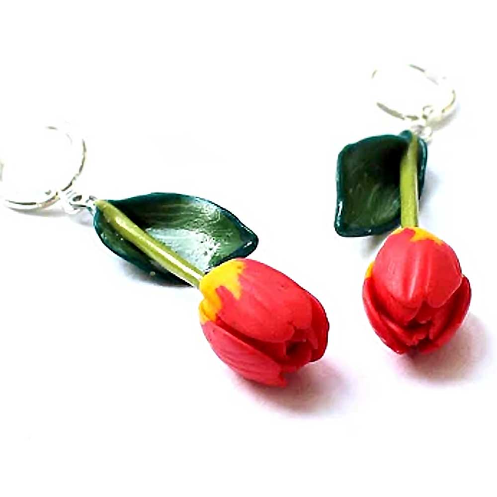 Flame of Passion: Tulip Earrings Polymer Clay.