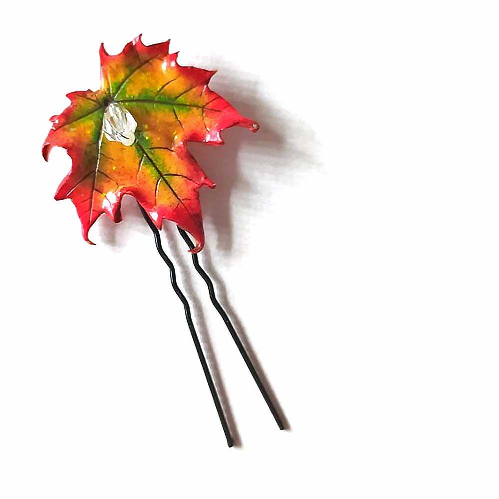 Autumnal Charm: Maple Leaf Hairpin Polymer Clay.