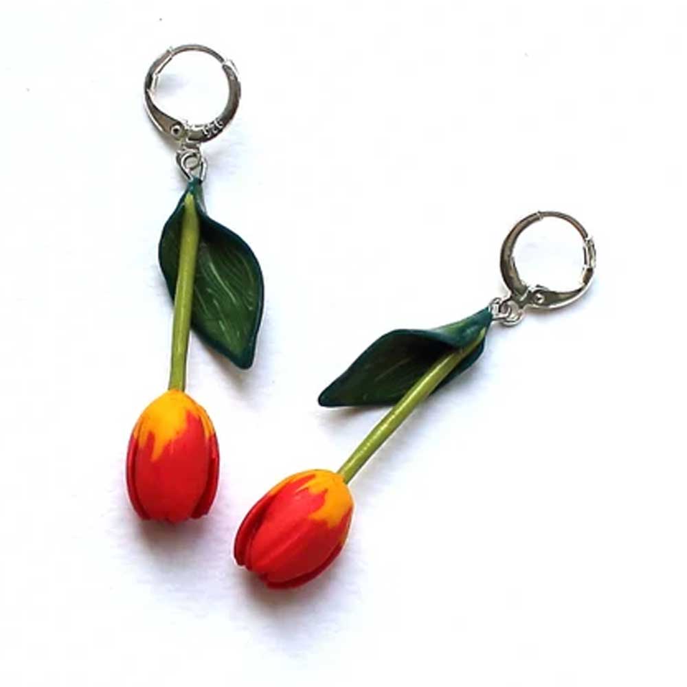 Flame of Passion: Tulip Earrings Polymer Clay.