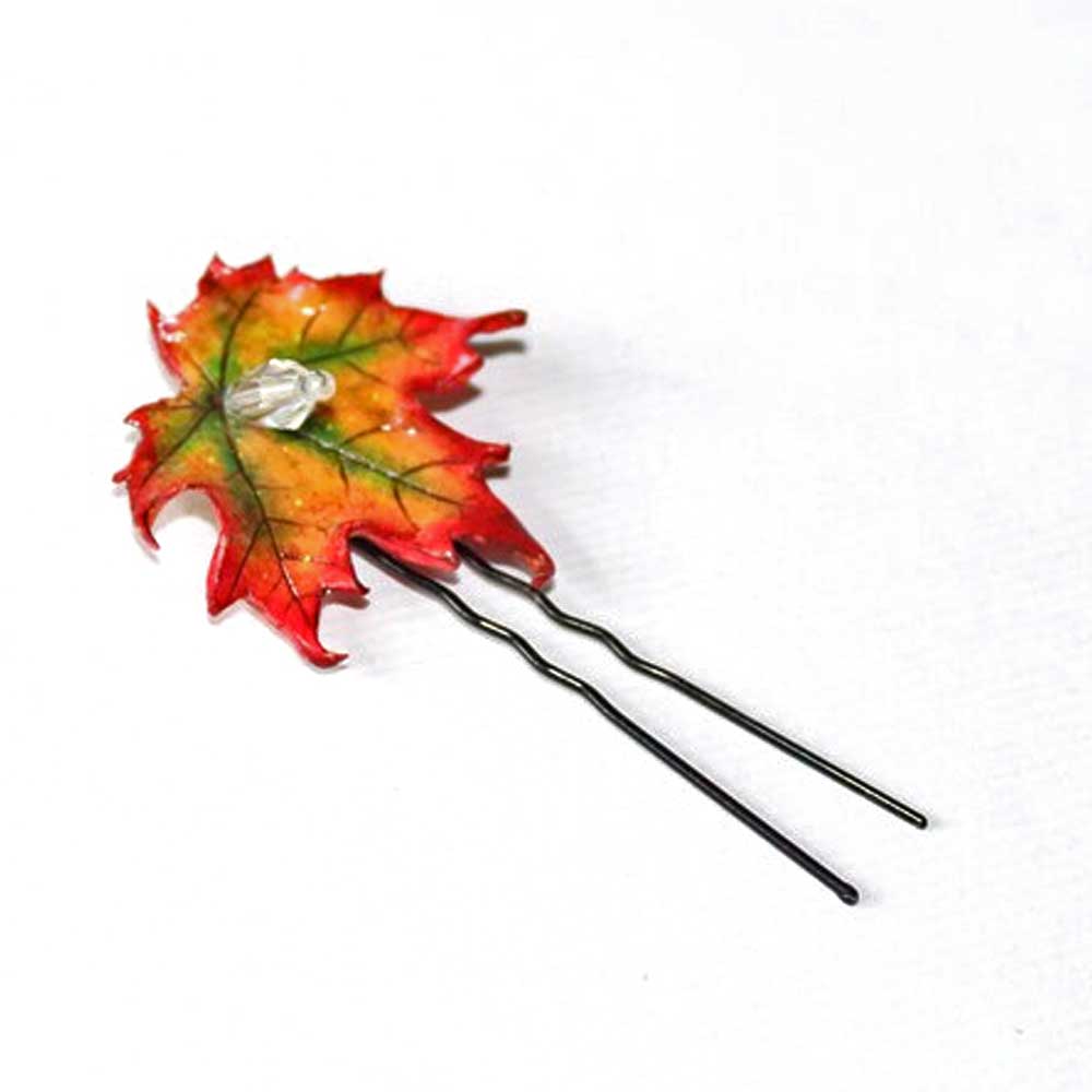 Autumnal Charm: Maple Leaf Hairpin Polymer Clay.