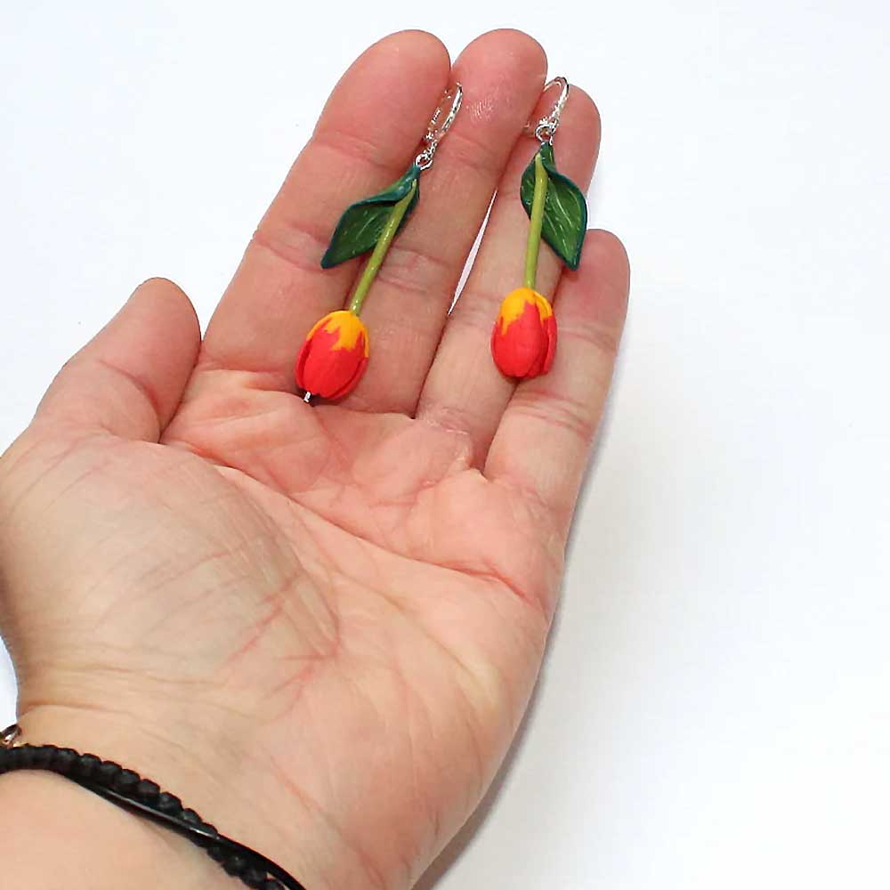 Flame of Passion: Tulip Earrings Polymer Clay.