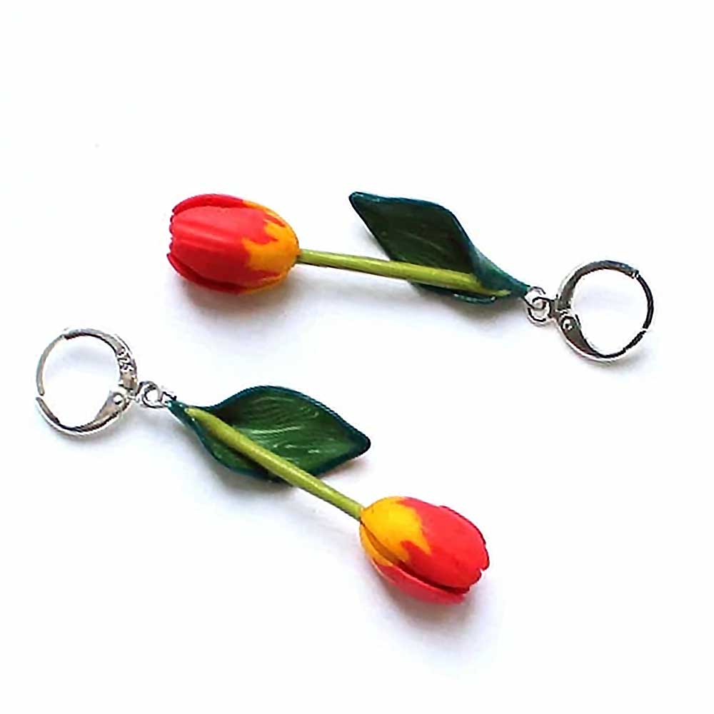 Flame of Passion: Tulip Earrings Polymer Clay.