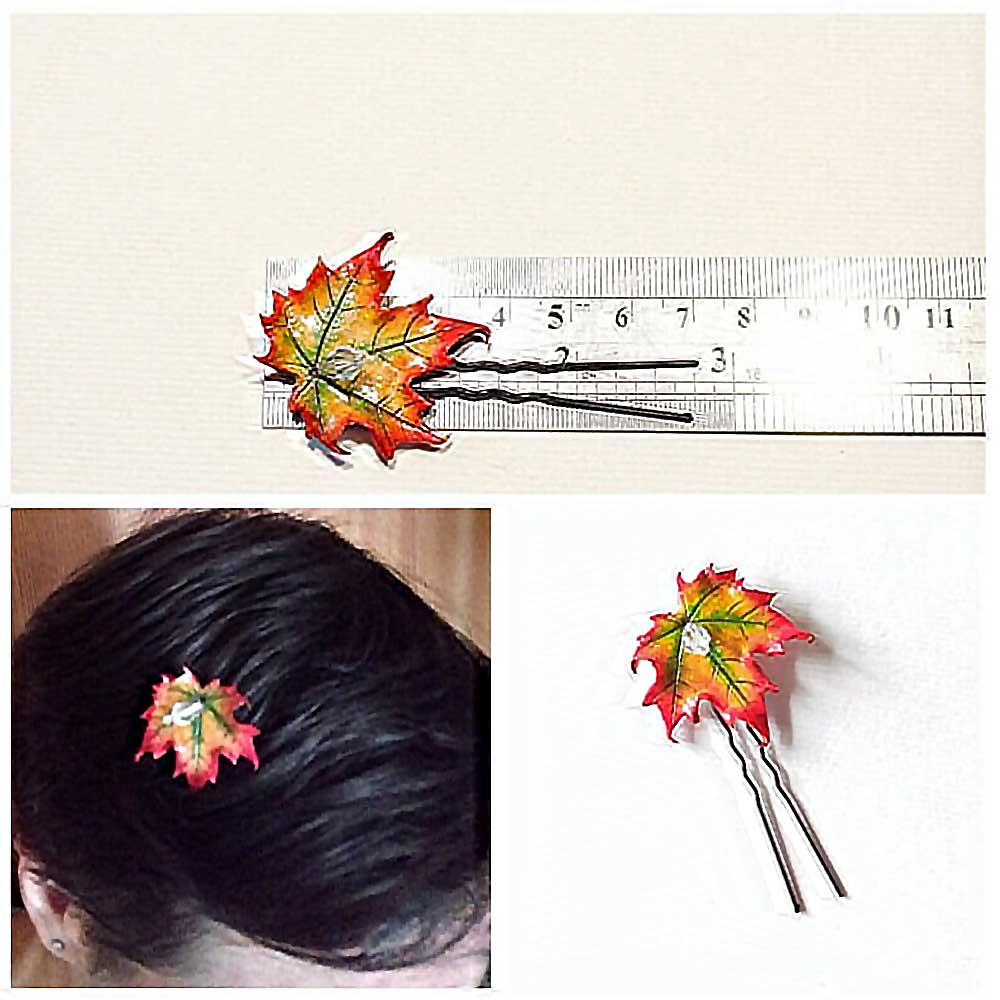 Autumnal Charm: Maple Leaf Hairpin Polymer Clay.