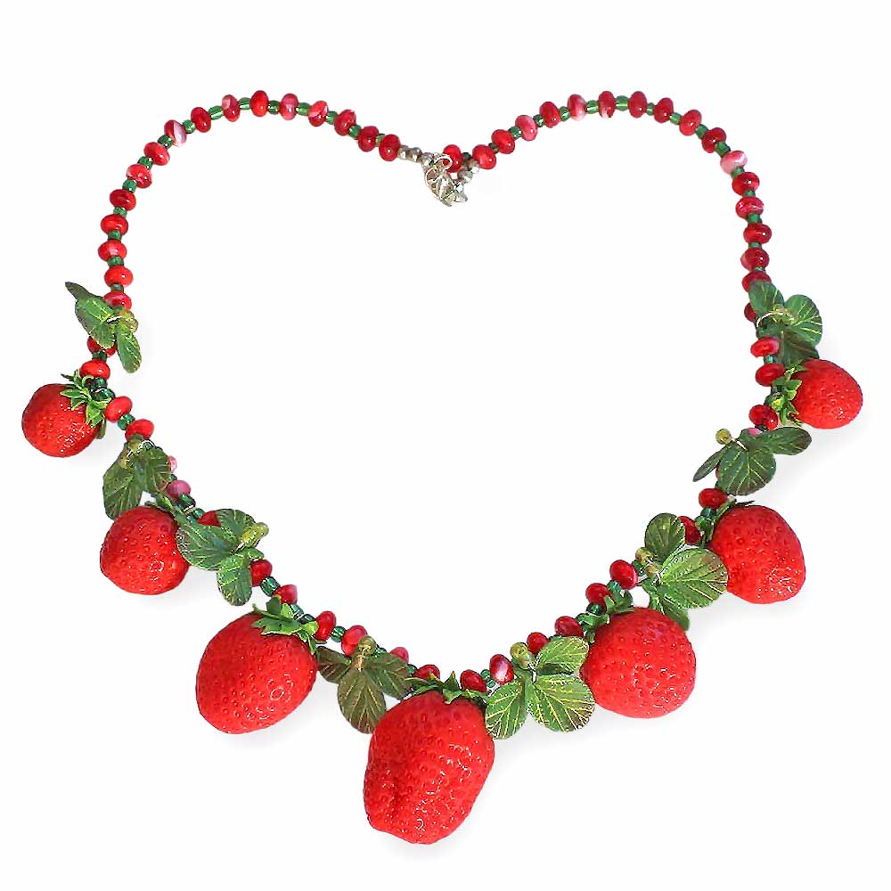 Sweet Mystery: Strawberry Necklace Polymer Clay.