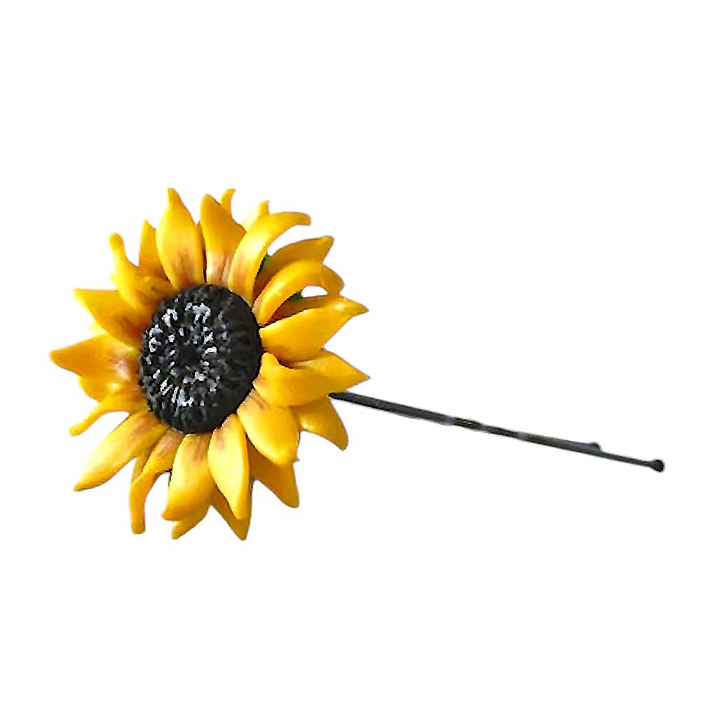 Tiny Sun : Sunflower Hairpin Polymer Clay.