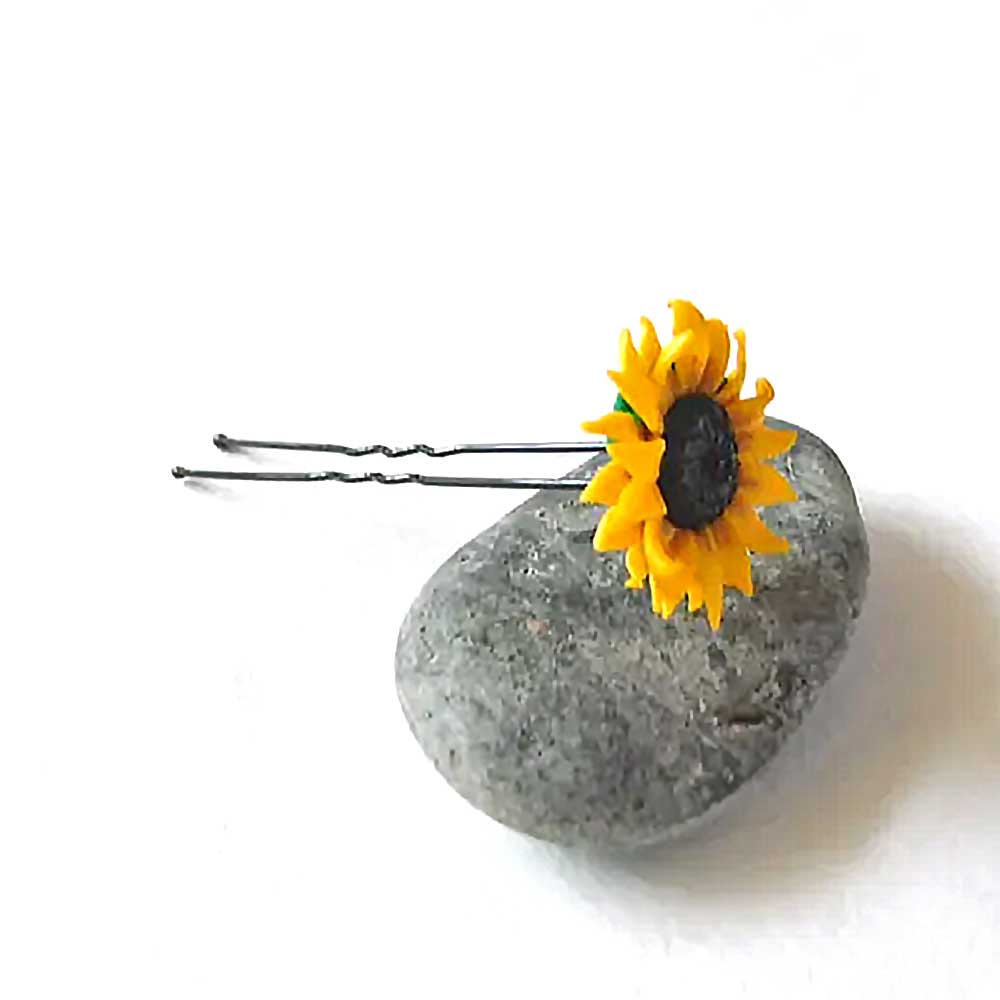 Tiny Sun : Sunflower Hairpin Polymer Clay.