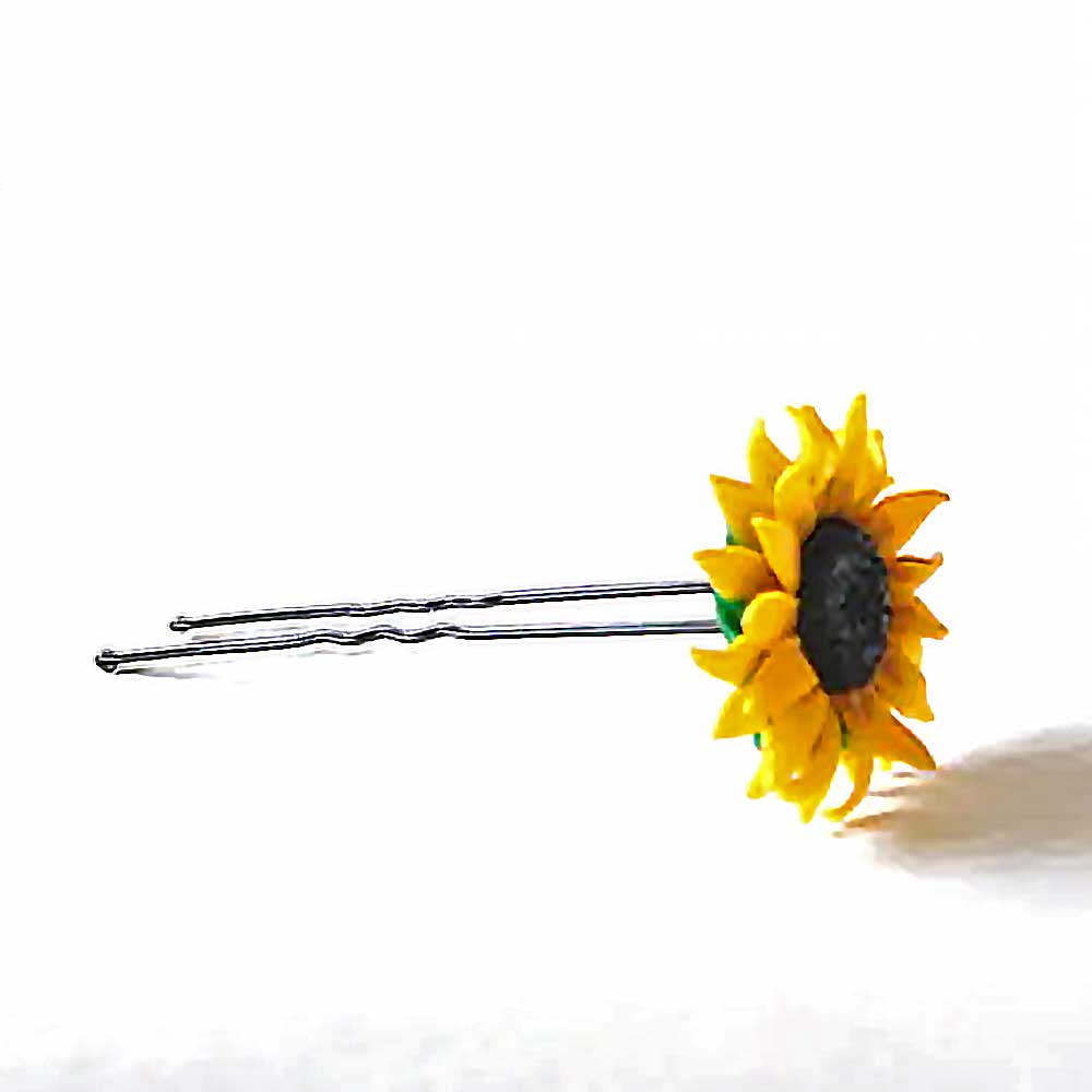 Tiny Sun : Sunflower Hairpin Polymer Clay.