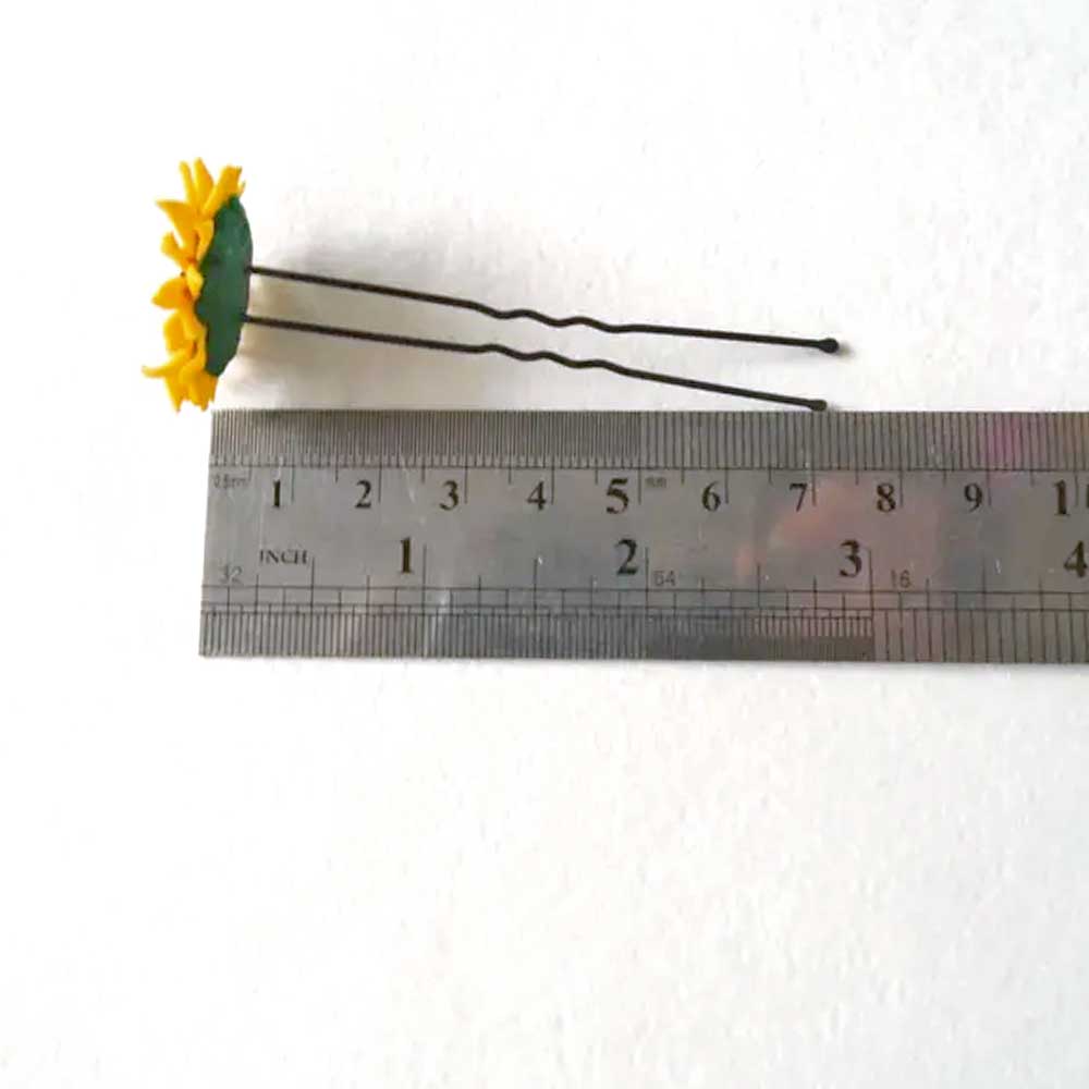 Tiny Sun : Sunflower Hairpin Polymer Clay.