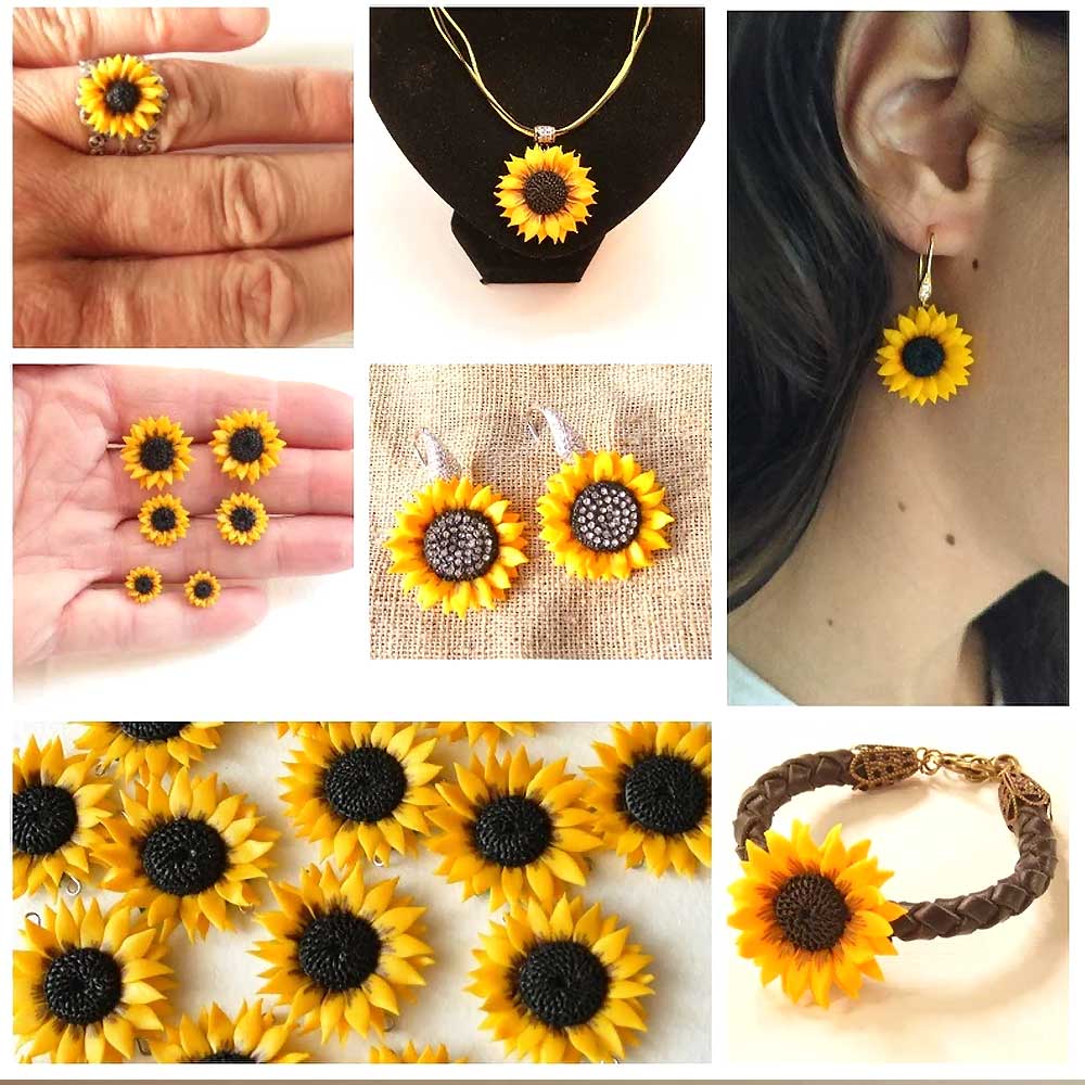 Sunflower Jewelry Polymer Clay.