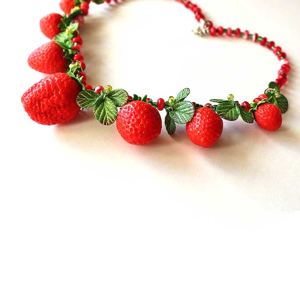 Sweet Mystery: Strawberry Necklace Polymer Clay.