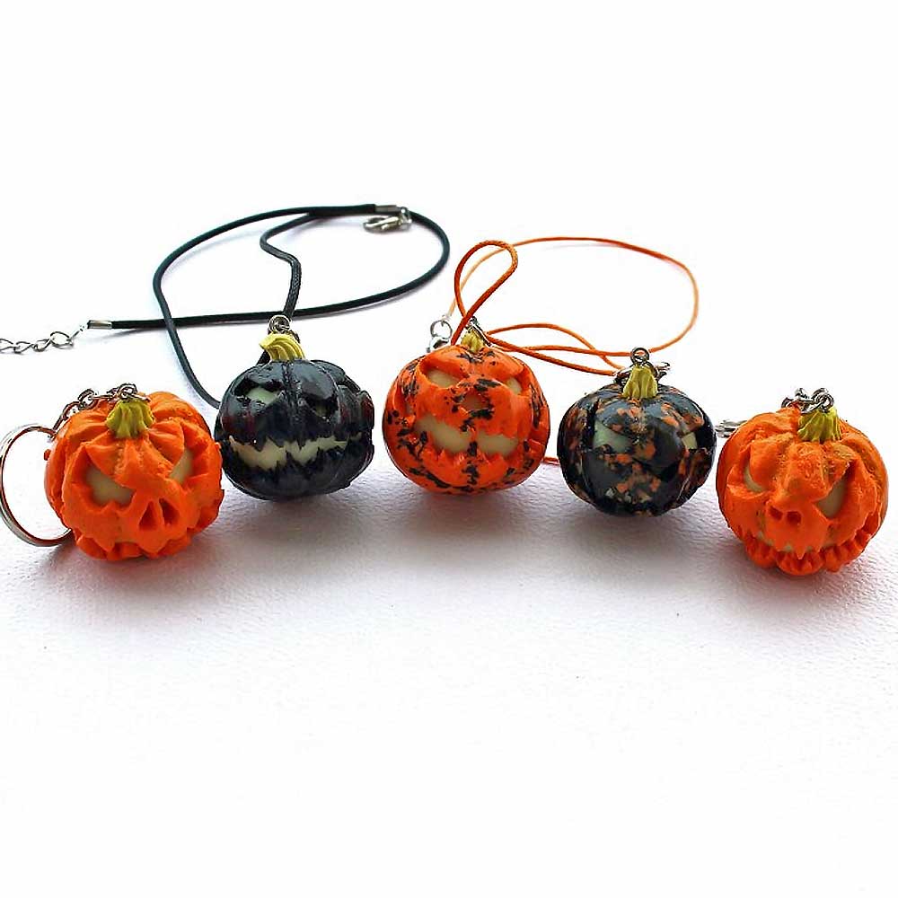 Smiling Monster: Pumpkin Jewelry Polymer Clay.