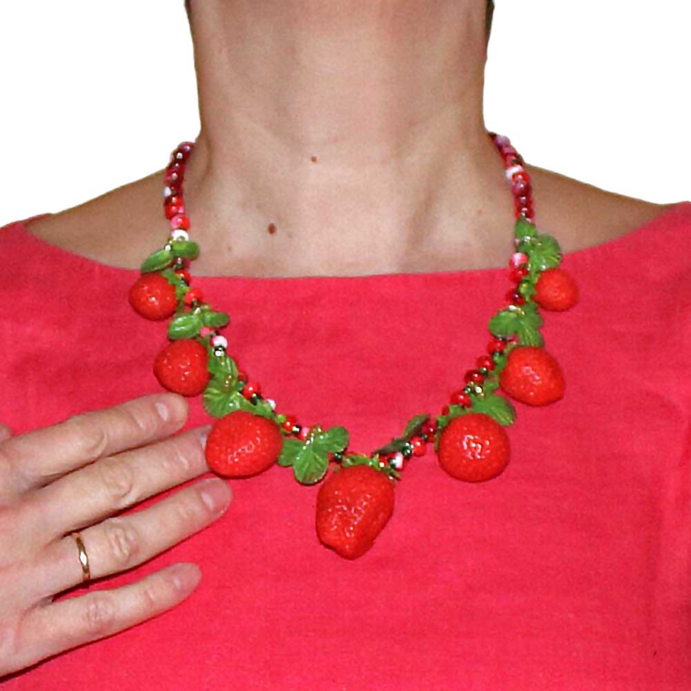 Sweet Mystery: Strawberry Necklace Polymer Clay.