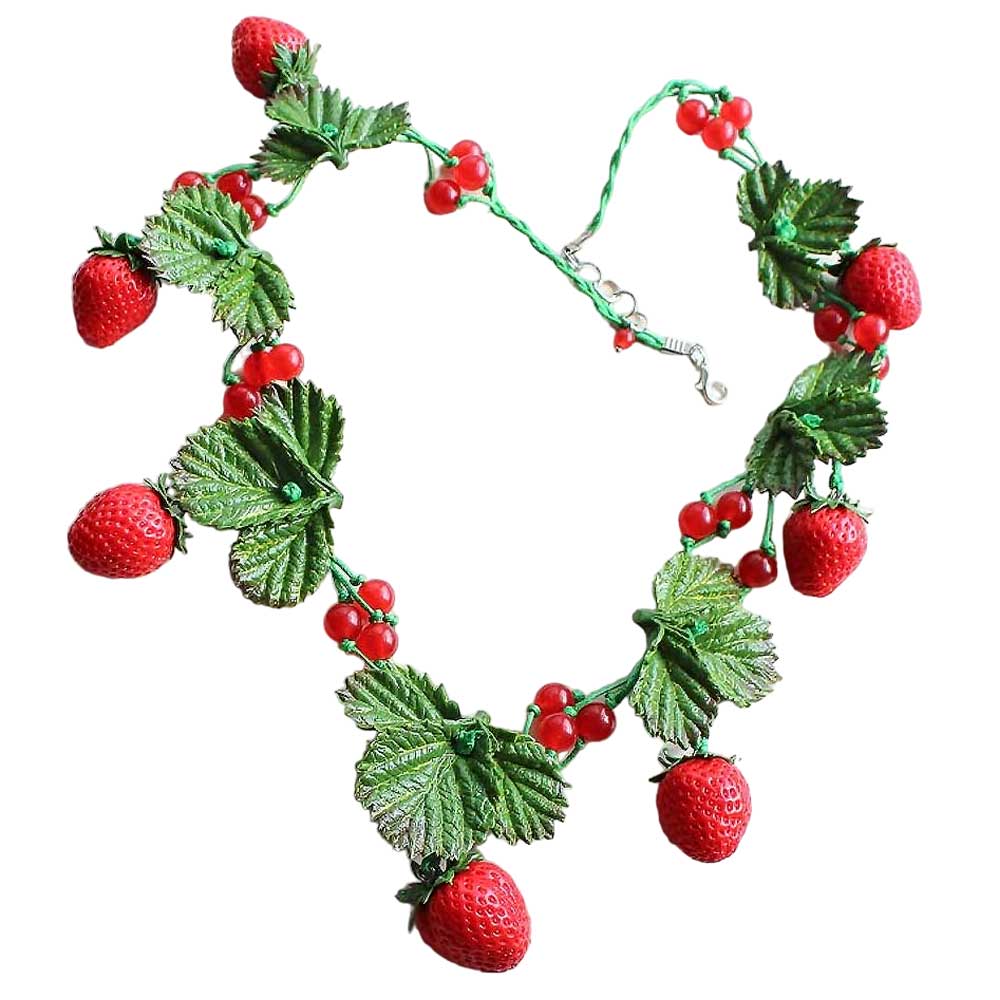 Berry Hug: Strawberry Necklace Polymer Clay.