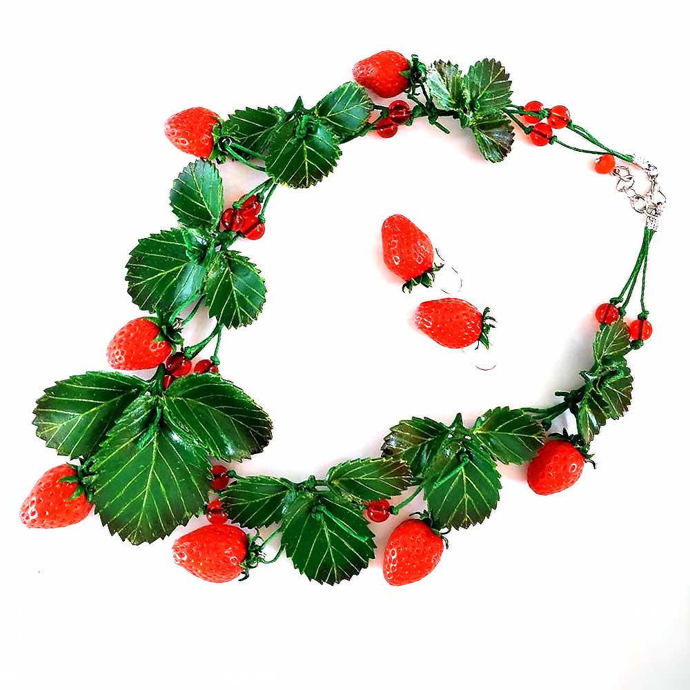 Berry Hug: Strawberry Necklace Polymer Clay.