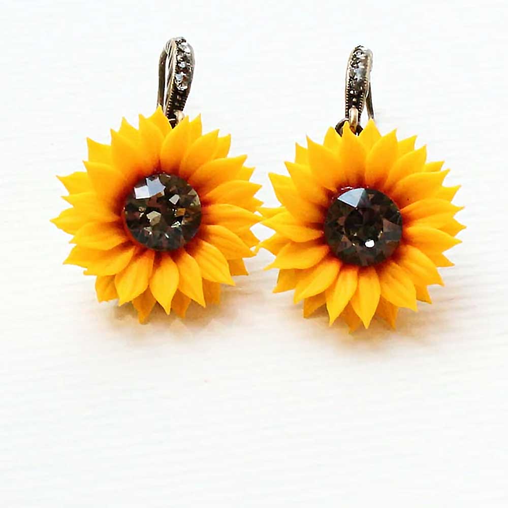 Night Shimmer: Sunflower Earrings Polymer Clay.