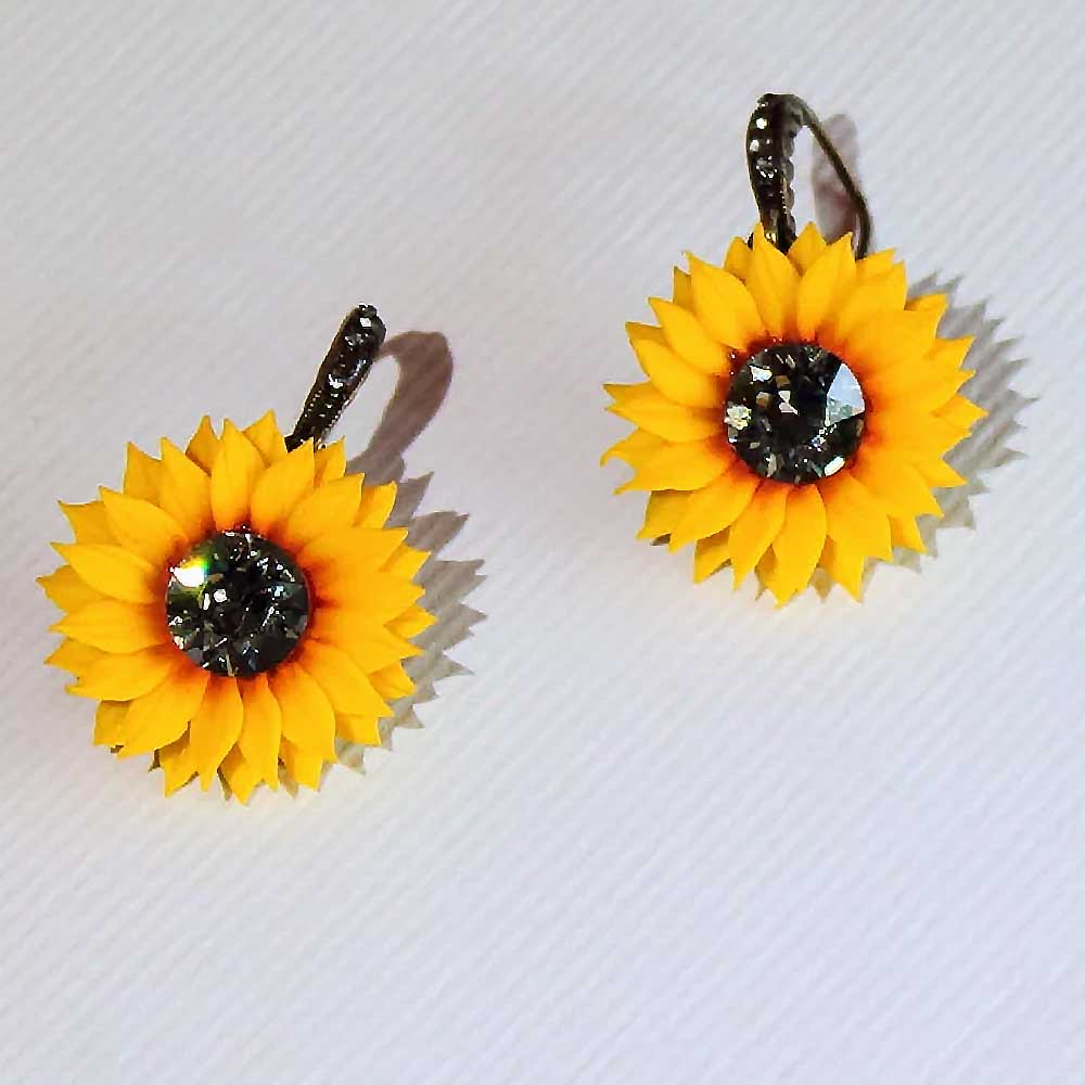 Night Shimmer: Sunflower Earrings Polymer Clay.