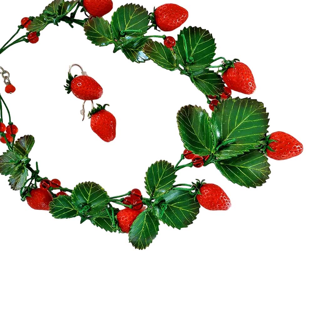 Berry Hug: Strawberry Necklace Polymer Clay.