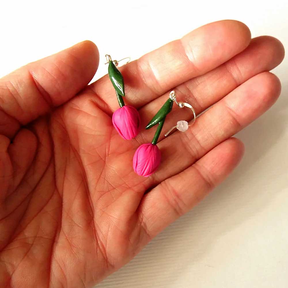 Pink Waltz: Tulip Earrings Polymer Clay.