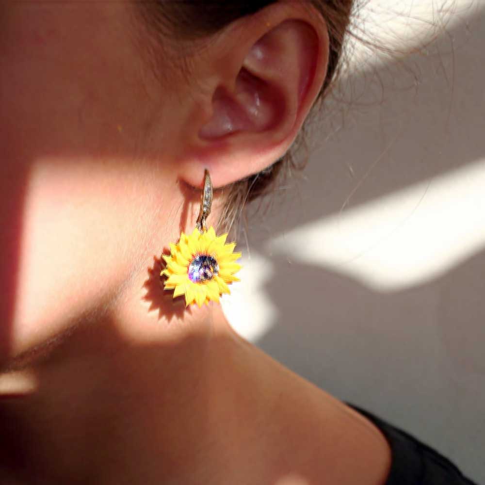 Night Shimmer: Sunflower Earrings Polymer Clay.