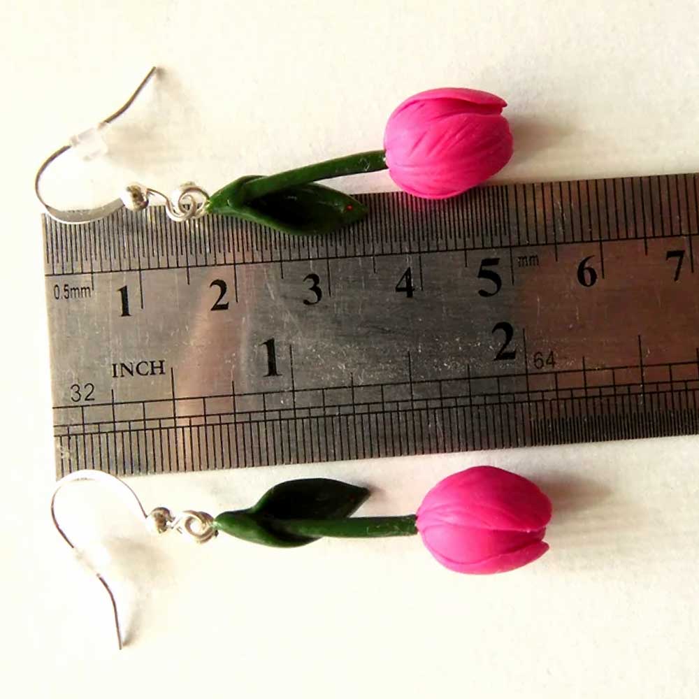 Pink Waltz: Tulip Earrings Polymer Clay.