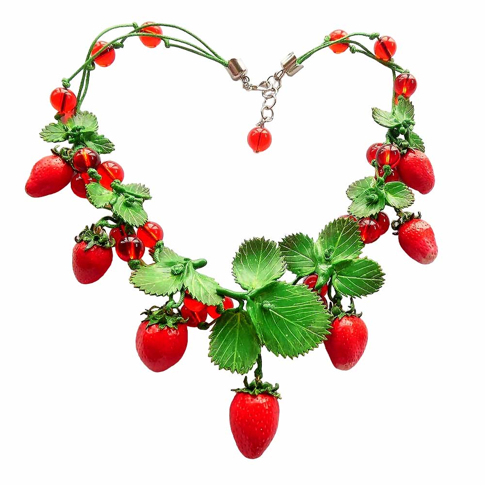 Berry Hug: Strawberry Necklace Polymer Clay.