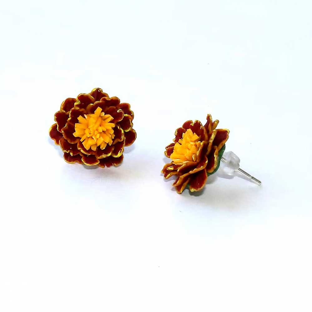 Golden Petals: Marigold Earrings Polymer Clay.