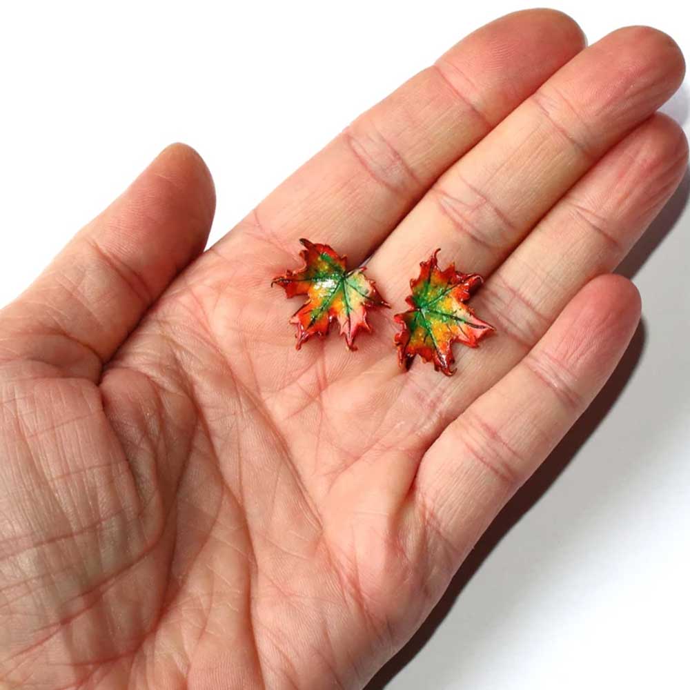 Autumn Miniature: Maple Leaf Earrings Polymer Clay.