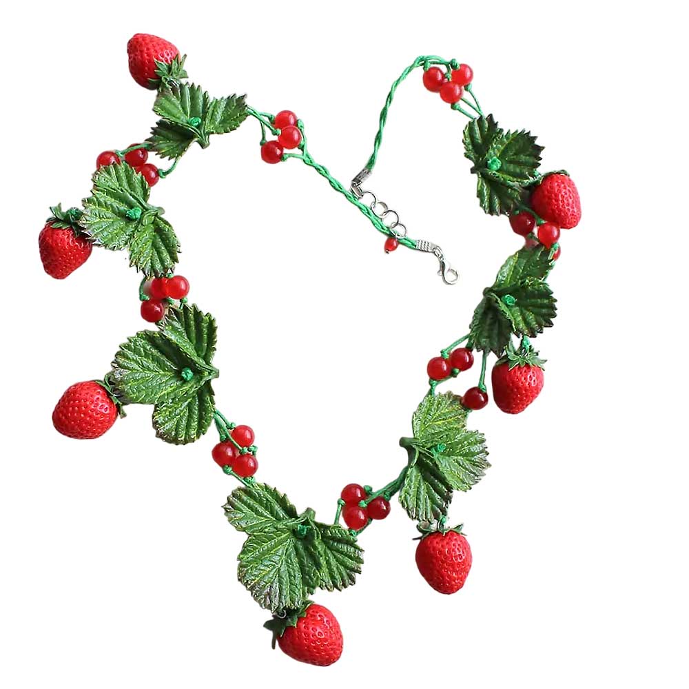 Berry Hug: Strawberry Necklace Polymer Clay.