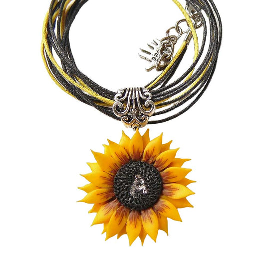 Your Symbol: Initial Sunflower Necklace Polymer Clay.