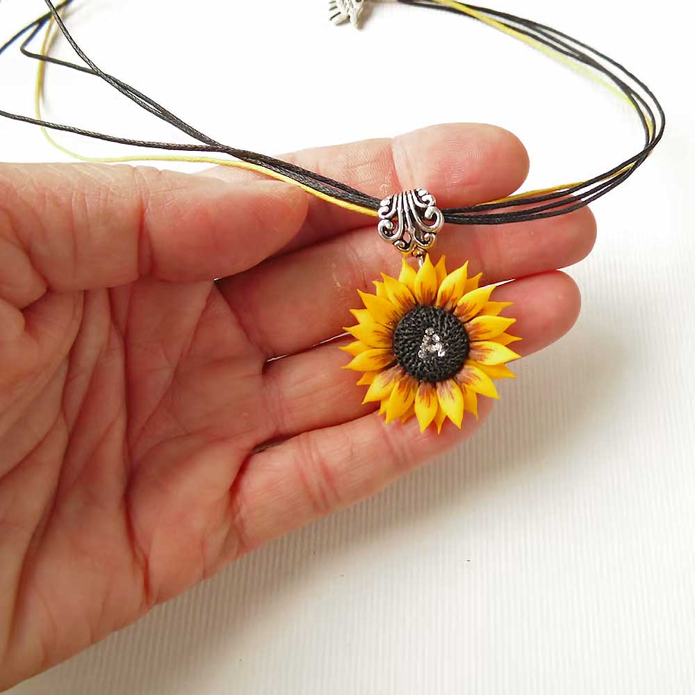 Your Symbol: Initial Sunflower Necklace Polymer Clay.