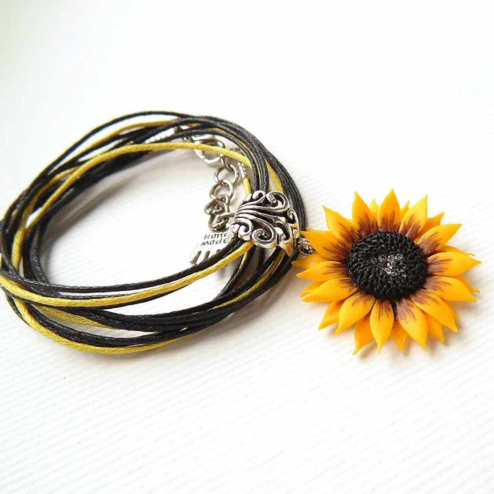 Your Symbol: Initial Sunflower Necklace Polymer Clay.