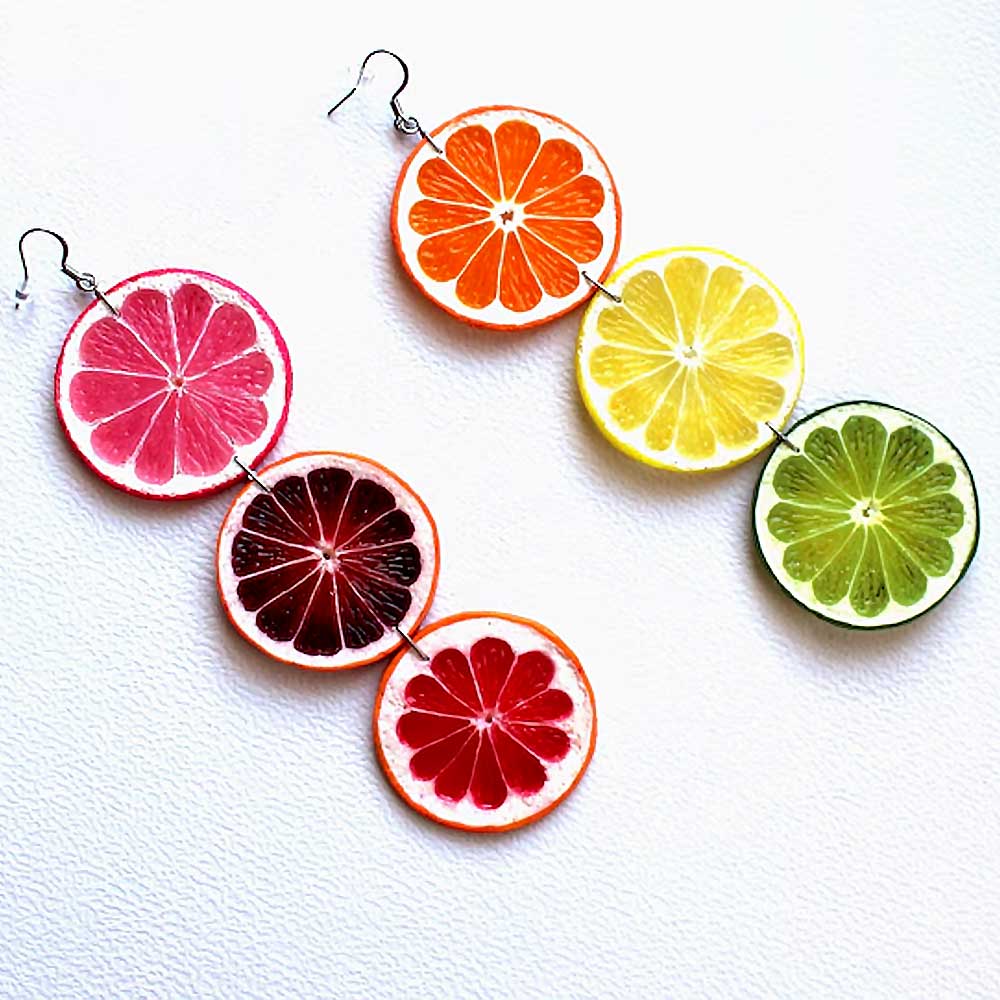 Fruit Blast: Citrus Slice Earrings Polymer Clay.