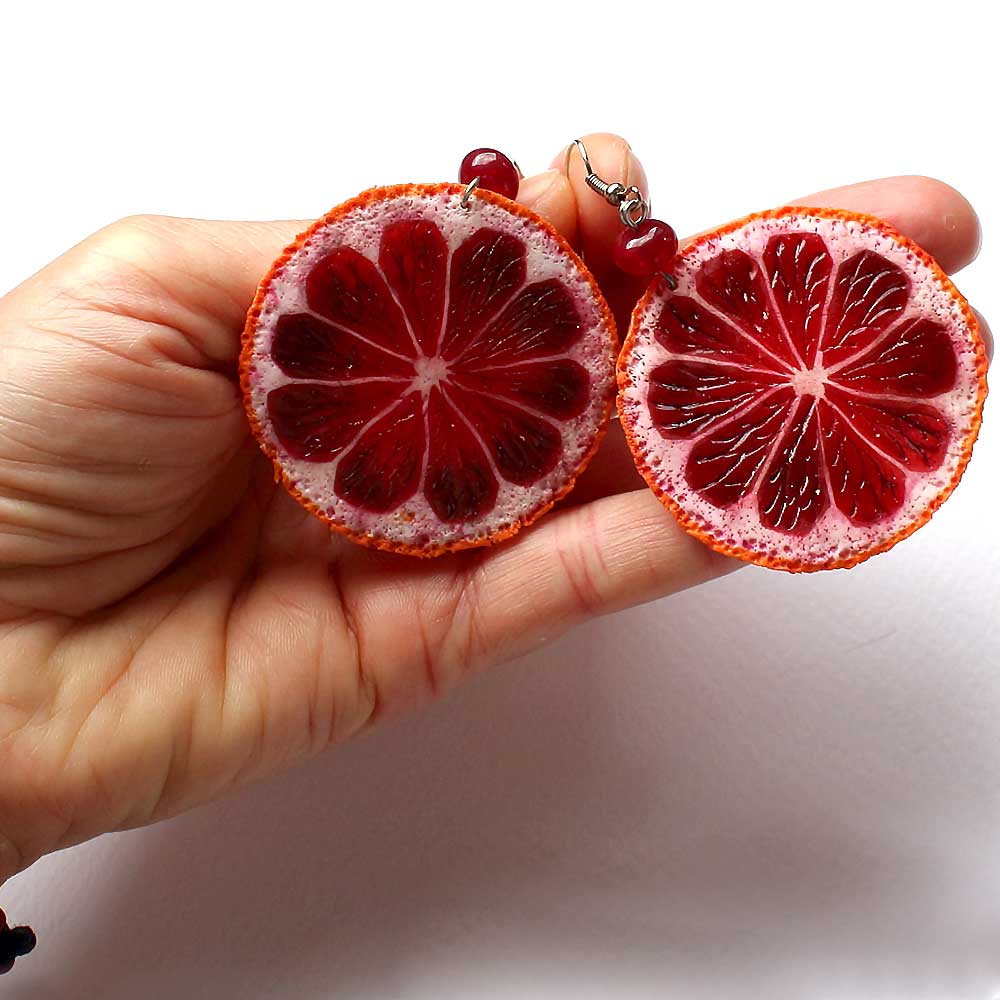 Sicilian Secret: Blood Orange Earrings Polymer Clay.