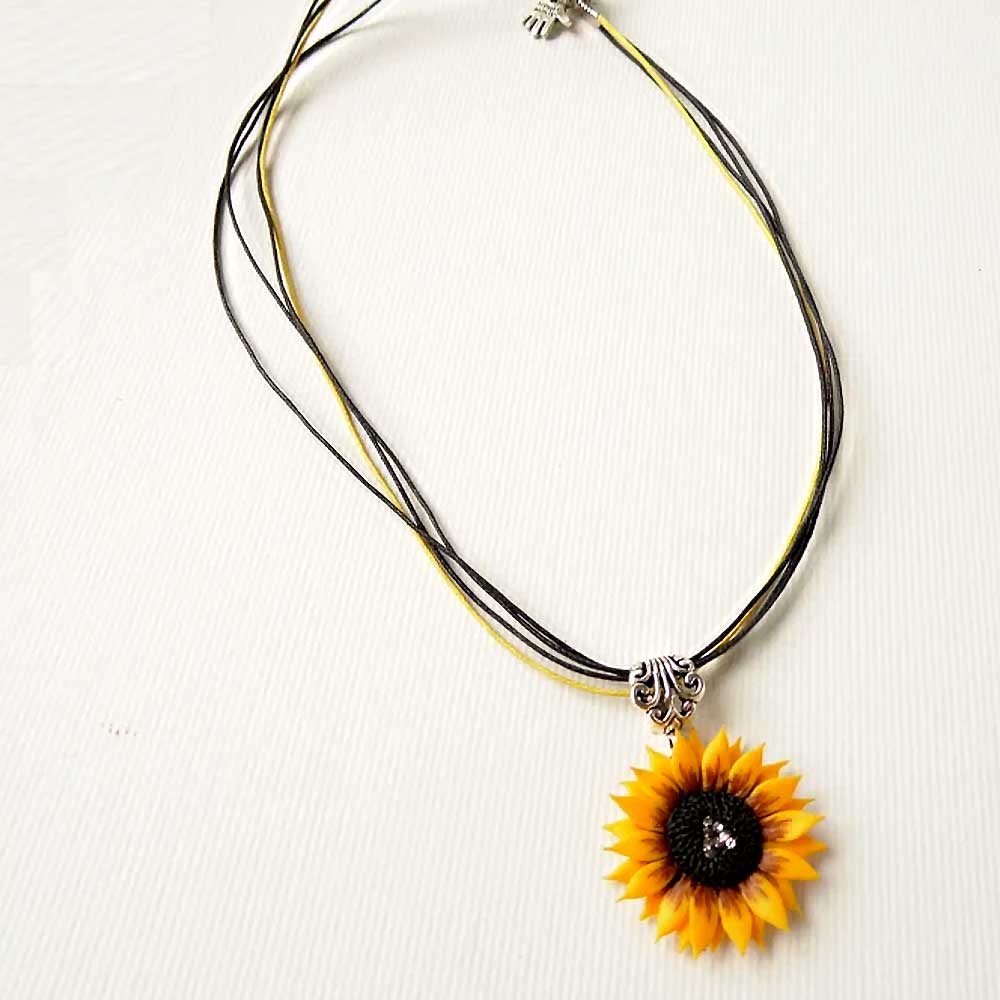 Your Symbol: Initial Sunflower Necklace Polymer Clay.