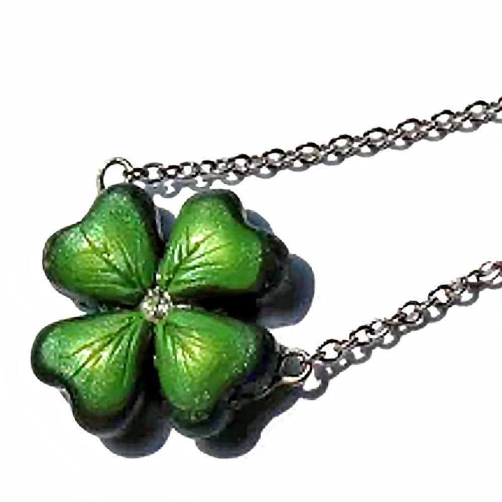 Defender of Happiness: Clover Shamrock Necklace  Polymer Clay.