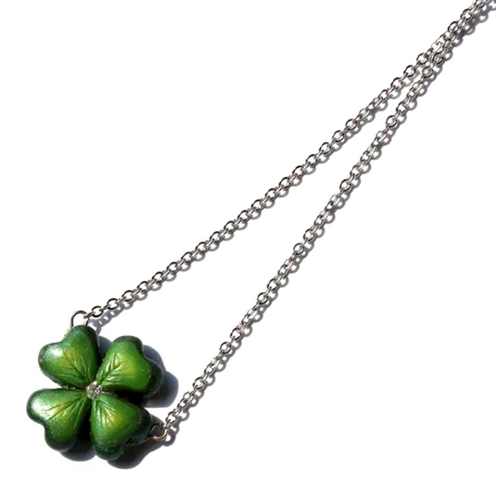 Defender of Happiness: Clover Shamrock Necklace  Polymer Clay.