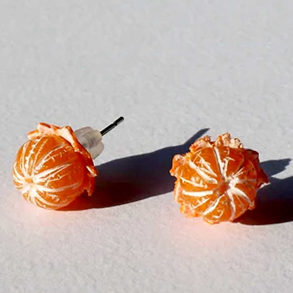 Little Suns: Mandarin Earrings Polymer Clay.