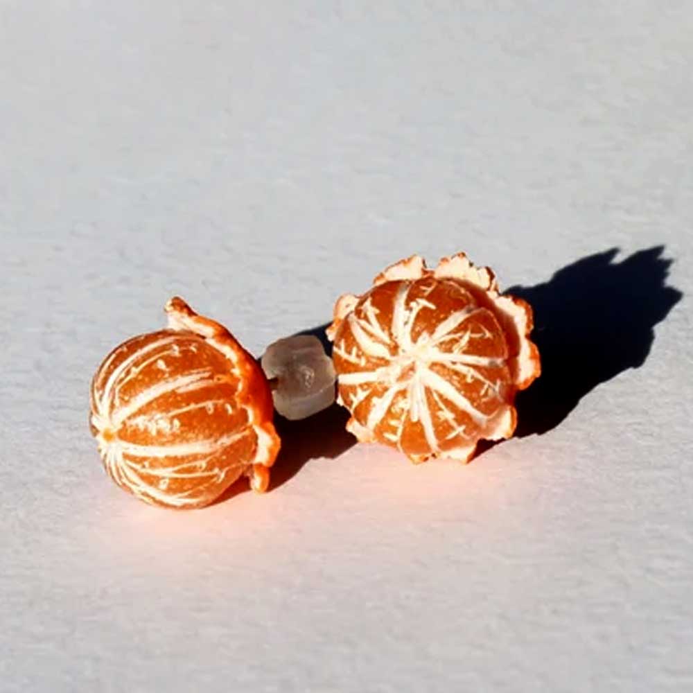 Little Suns: Mandarin Earrings Polymer Clay.