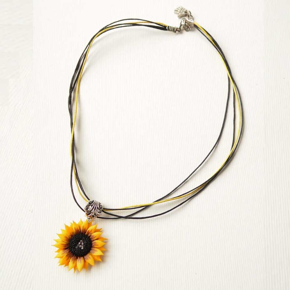 Your Symbol: Initial Sunflower Necklace Polymer Clay.