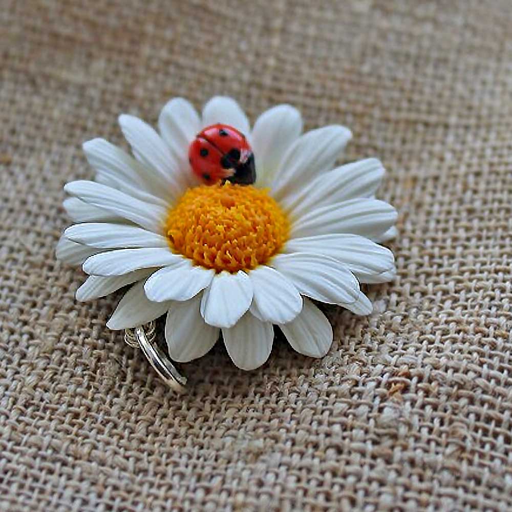 Tenderness and Love: Daisy & Ladybug Beads Polymer Clay.